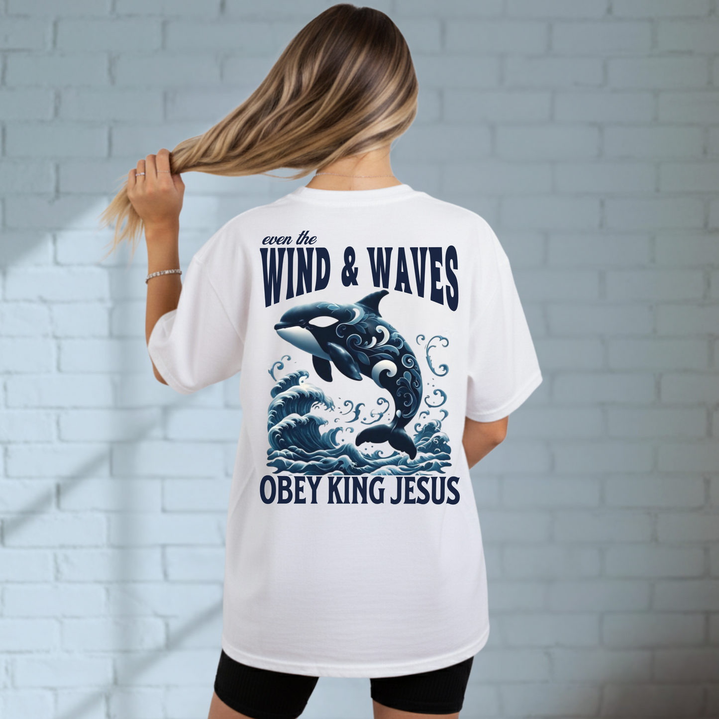 Wind & Waves Obey King Jesus Tee, Church Tee, Casual Christian Shirt, Ocean, Whale, Spiritual Tee