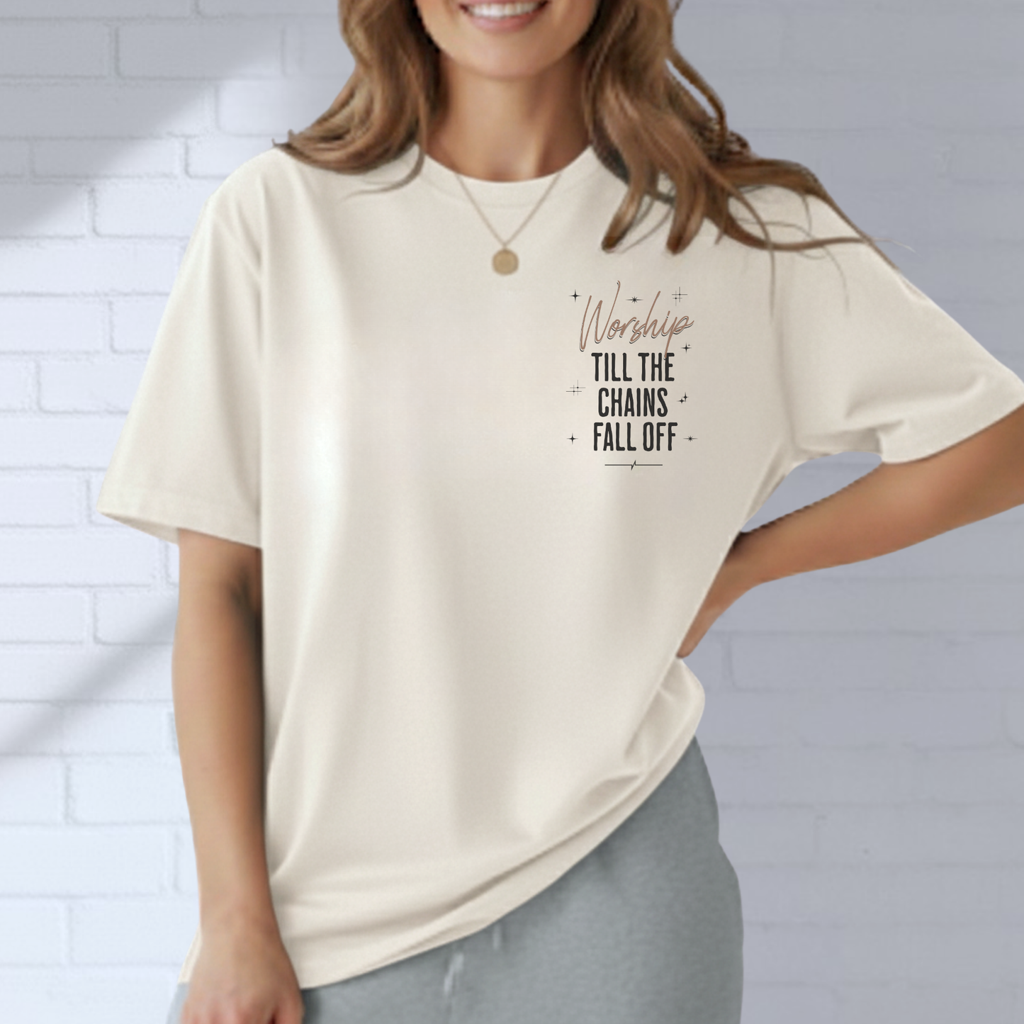 Worship Till The Chains Fall Off Shirt, Inspirational T-Shirt, Faith Tee, Christian Wear, Typography, Church Outfit