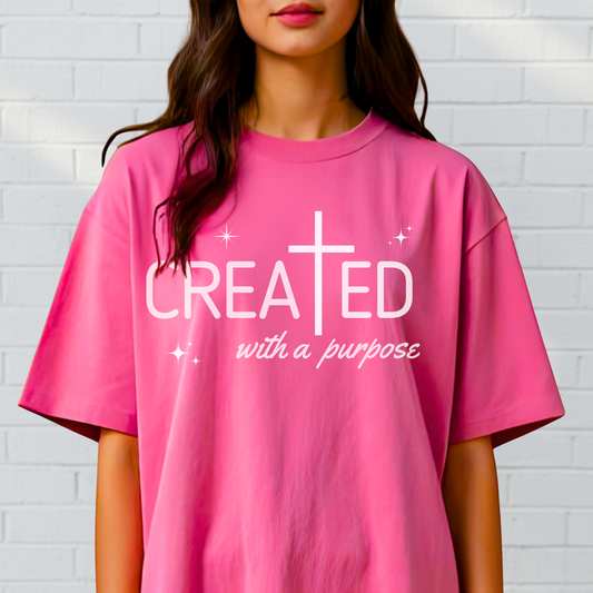 Created With a Purpose, Summer Tee, Graphic Tee, Aesthetic Cross Tee, Soft Cotton Shirt