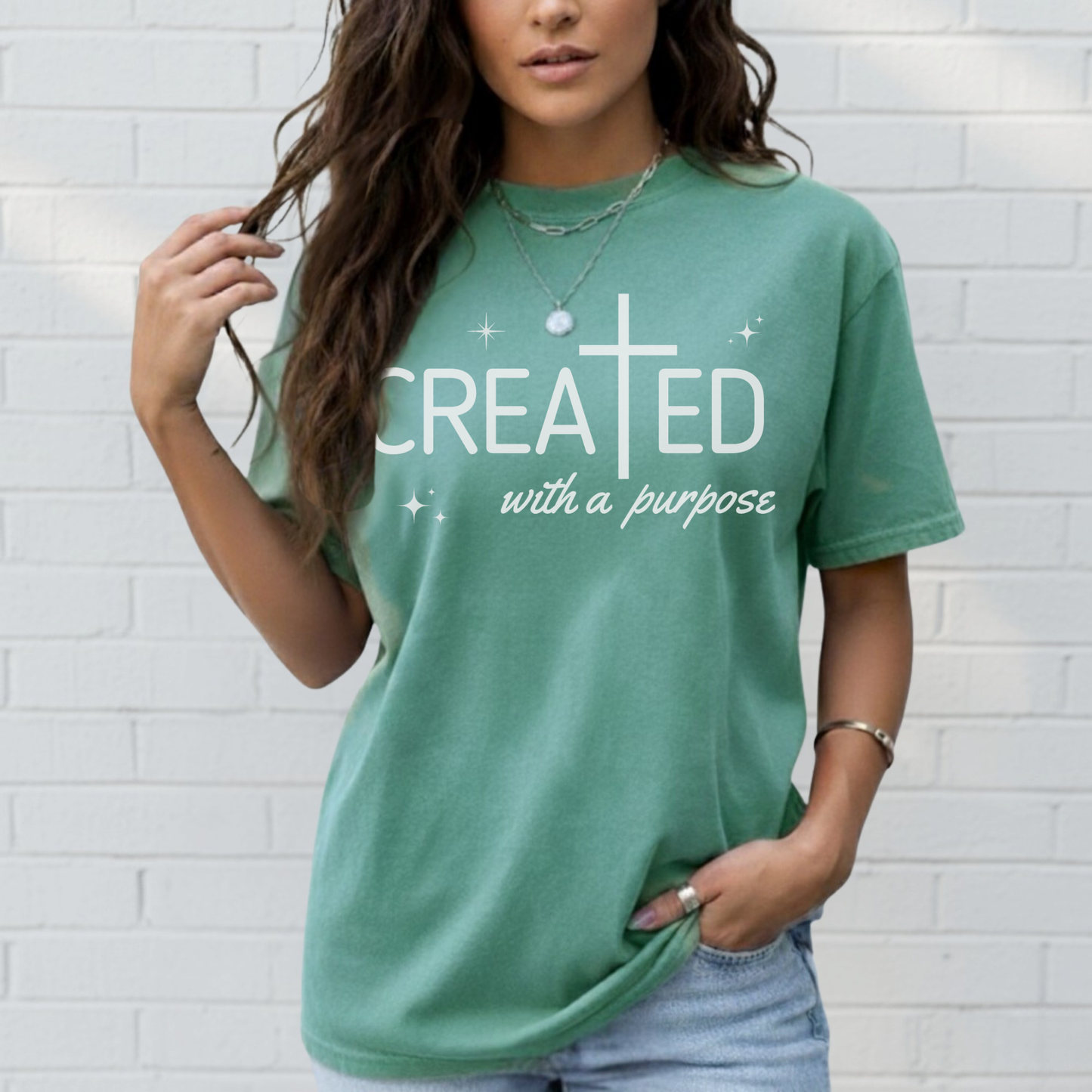 Created With a Purpose Shirt, Graphic Tee, Aesthetic Cross Tee, Faith, Christian T-Shirt, Soft Cotton Shirt