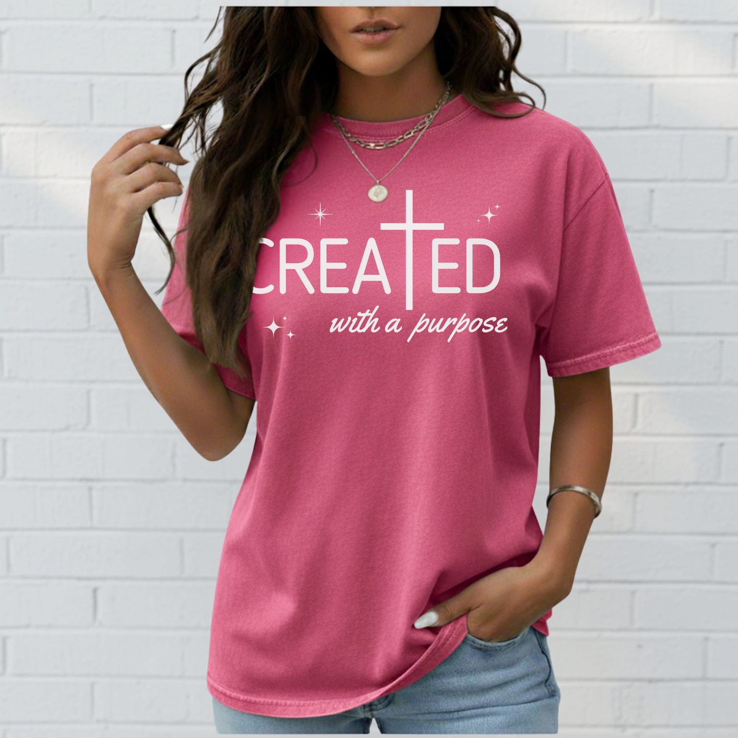 Created With a Purpose Shirt, Graphic Tee, Aesthetic Cross Tee, Faith, Christian T-Shirt, Soft Cotton Shirt
