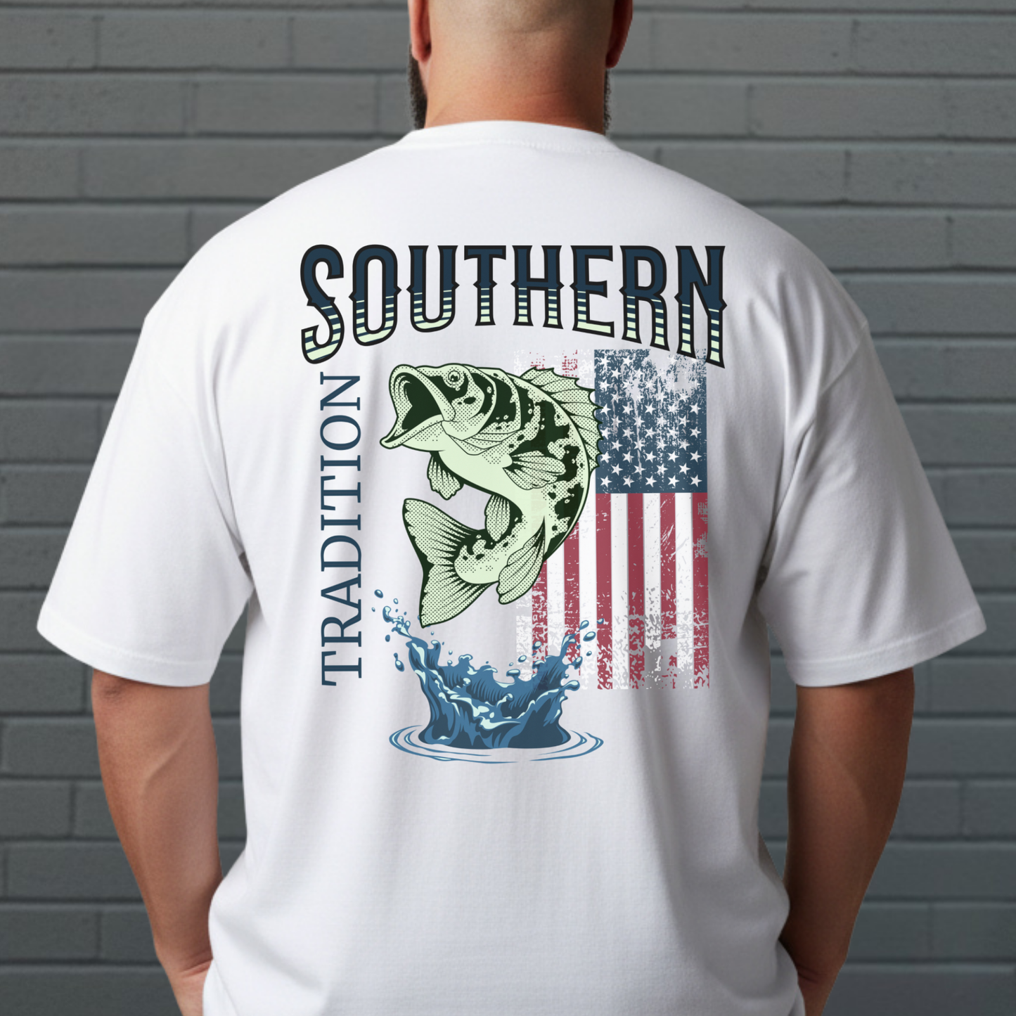 Southern Tradition Fishing Shirt, Big & Tall Size, Fathers Day, US Flag, Bass Fish