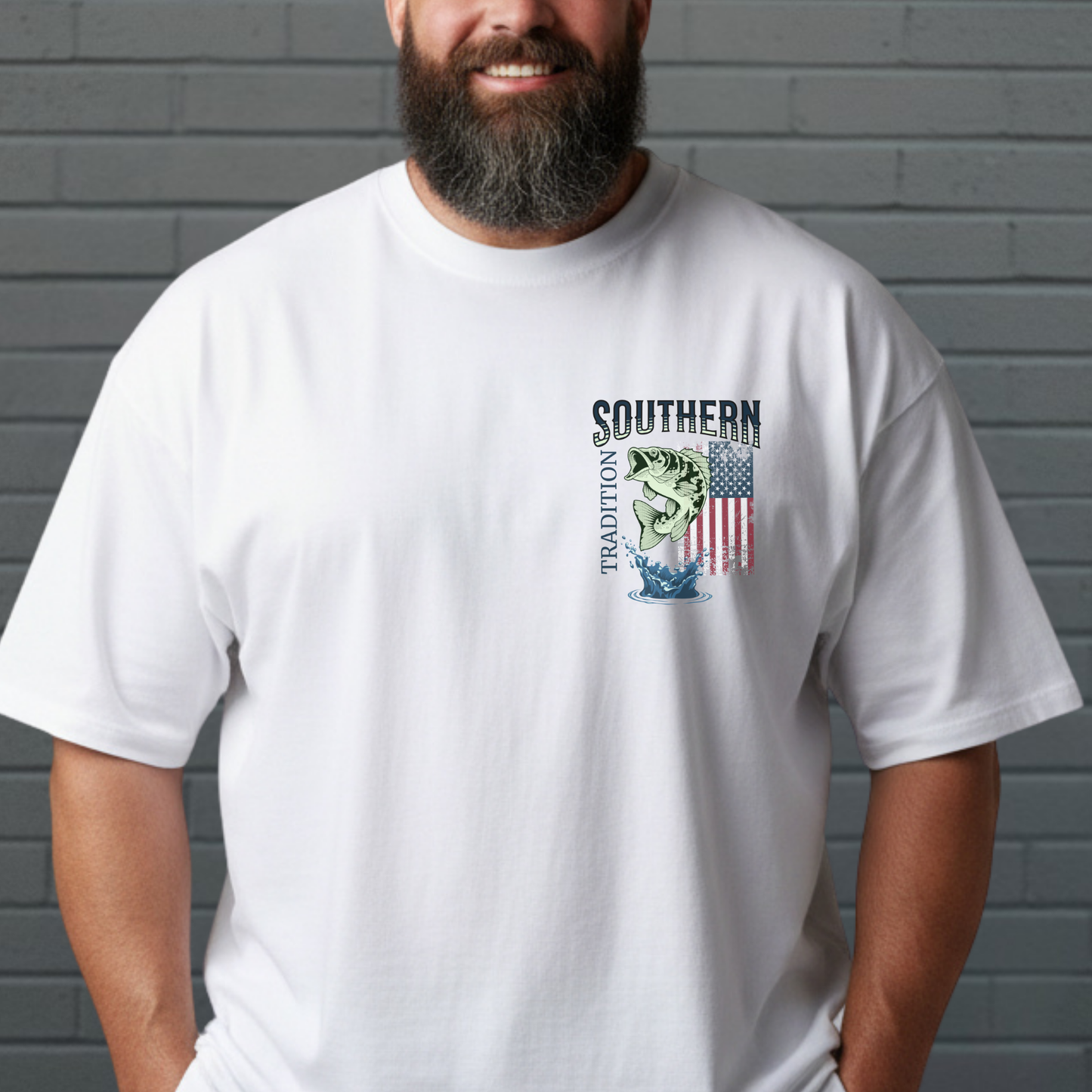 Southern Tradition Fishing Shirt, Big & Tall Size, Fathers Day, US Flag, Bass Fish