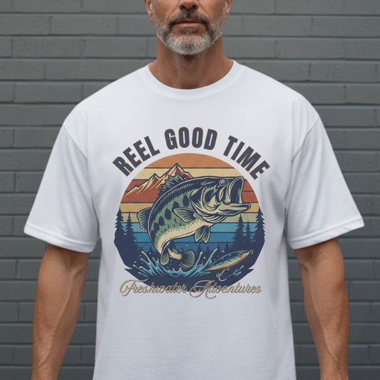 Reel Good Time Fishing Shirt, Bass Fishing T-Shirt, Vintage Graphic Tee, Outdoors Tee