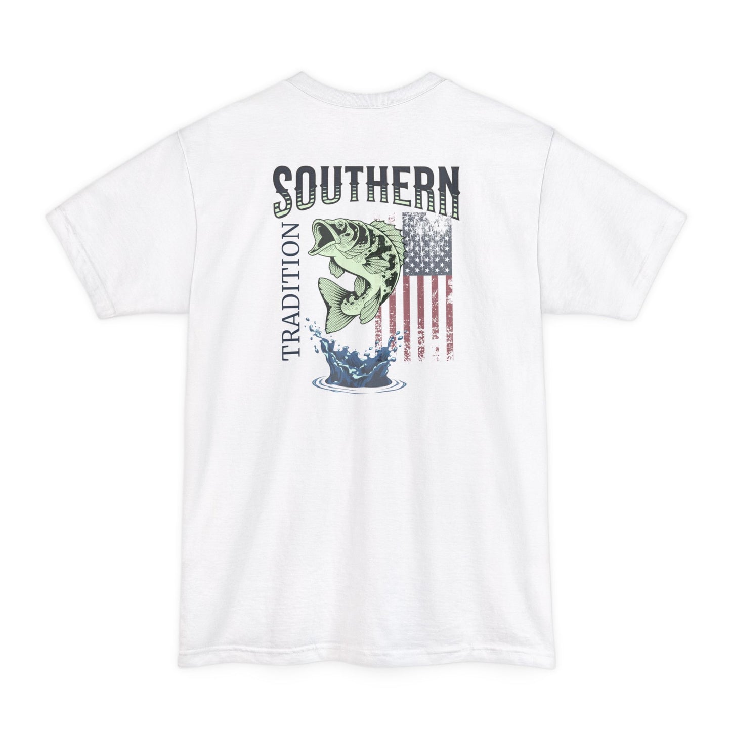 Southern Tradition Fishing Shirt, Big & Tall Size, Fathers Day, Custom Beefy-T, US Flag, Bass Fish (08)