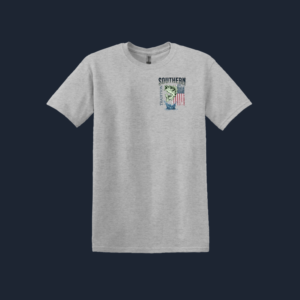 Fishing Southern Tradition Shirt, Bass Fish, US Flag, Beefy-T, Tall Sizes, (08)