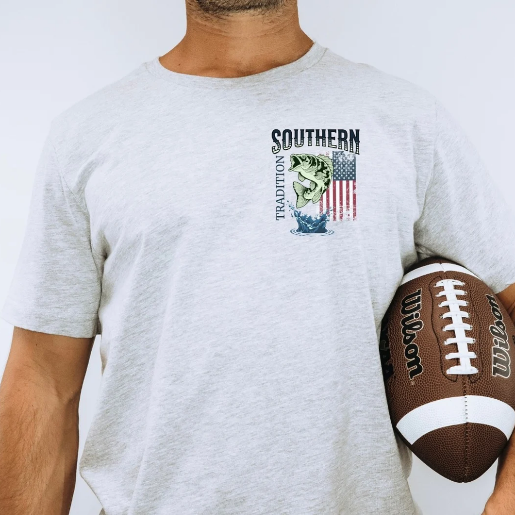 Fishing Southern Tradition Shirt, Bass Fish, US Flag, Beefy-T, Tall Sizes, (08)